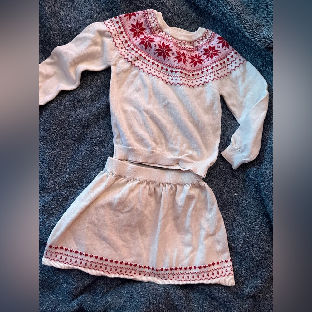 Primark Cream and Red Fair Isle Knit Top & Skirt Set